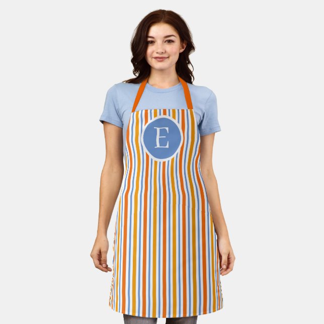 Delantal Apron rayado azul naranja y cornflower (Gastado)