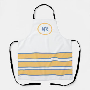 Delantal Apron rayado blanco y amarillo monogramado