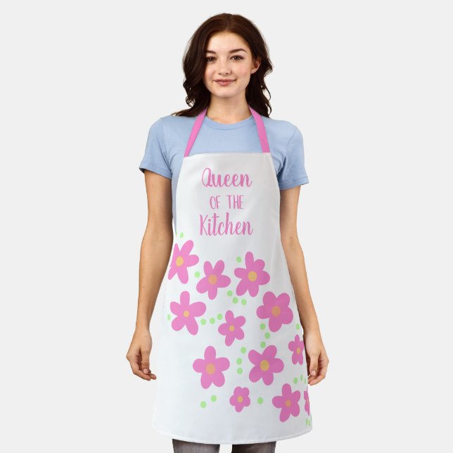 Delantal Apron Reina de la Cocina Flores Rosa (Gastado)