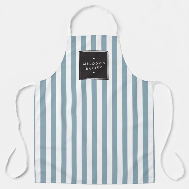 Delantal Apron retro azul y franjas blancas (Anverso)