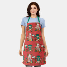 Apron rojo del café de vacaciones con correa verde