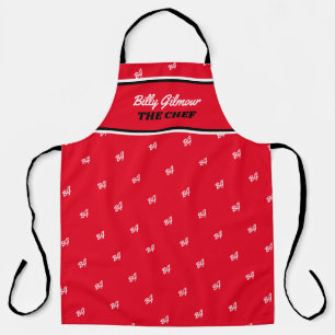 Delantal Apron rojo moderno con nombre de chef