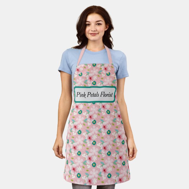 Delantal Apron rosado florista con flores (Gastado)