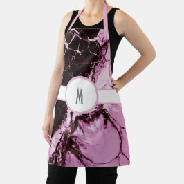 Delantal Apron rosado y negro monogramado