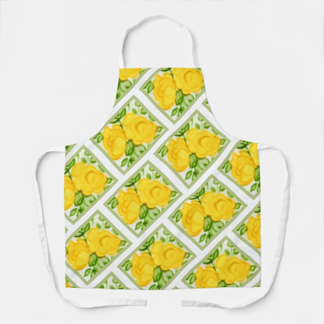 Delantal Apron Rosas pintados de amarillo lindo (Anverso)