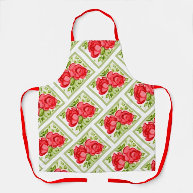 Delantal Apron Rosas pintados de rojo (Anverso)