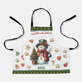 Delantal Apron Small Snowman and Christmas Cookies Green