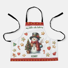 Delantal Apron Small Snowman and Christmas Cookies Red