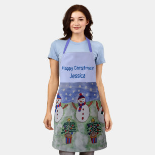 Delantal Apron: Tres Navidades Snowmen