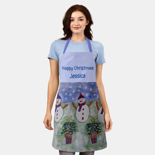 Delantal Apron: Tres Navidades Snowmen (Gastado)