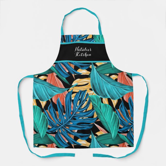 Delantal Apron Tropical de hojas de plátano de verano (Anverso)