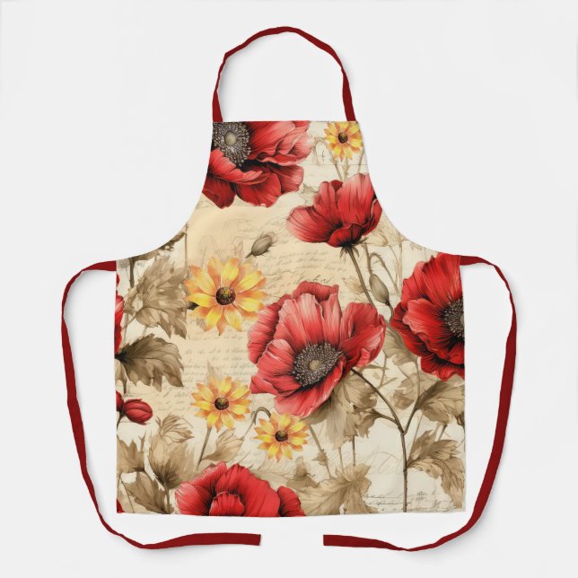 Delantal Apron único de girasoles y pimientos rojos (Anverso)