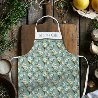 Delantal Aprón Verde azulado y blanco floral de personaliza