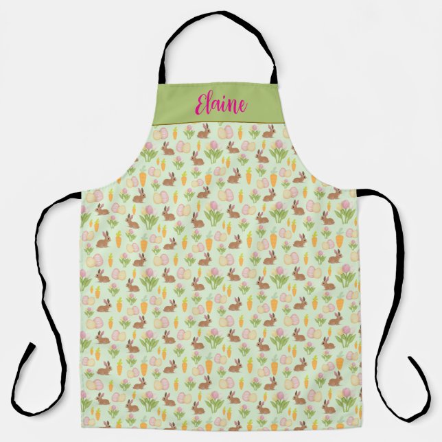 Delantal Apron verde de Semana Santa con conejito personali (Anverso)