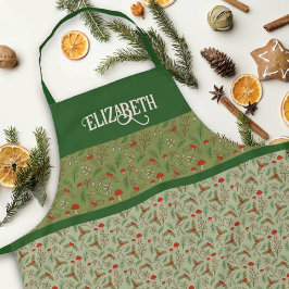 Delantal Aprón verde de Woodlands para Navidades personaliz