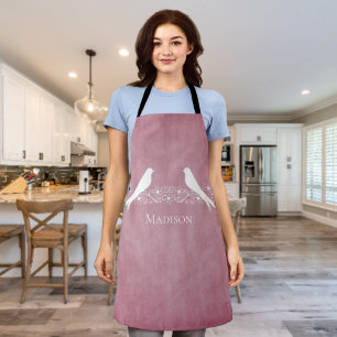Delantal Apron Vino Floral Pink Lovebirds