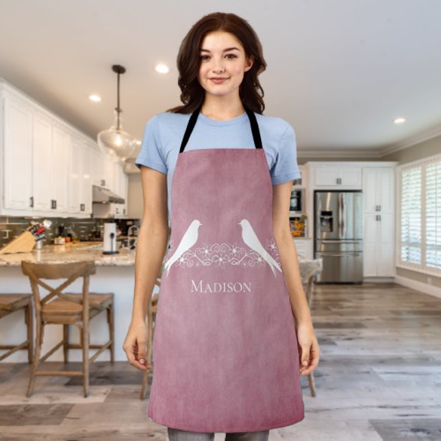 Delantal Apron Vino Floral Pink Lovebirds (Pink Lovebirds Floral Vine Personalized Apron)