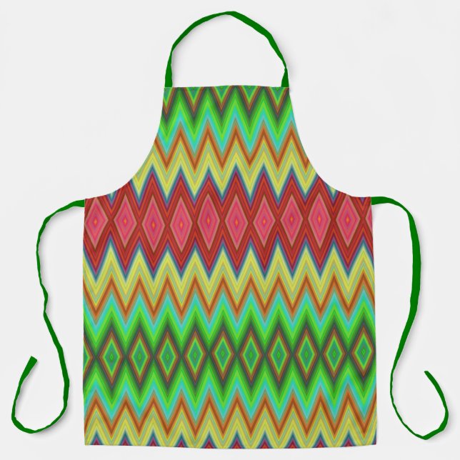 Delantal Apron with vibrant, geometric diamond patterns  (Anverso)