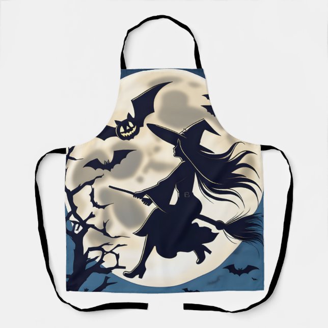 Delantal Aprones de cocina para mujeres, Bruja de luna llen (Anverso)