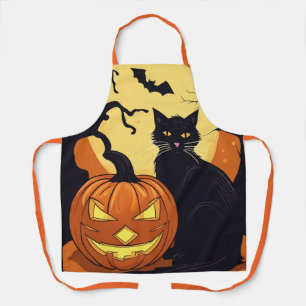 Delantal Aprones de Halloween, gato negro de luna llena