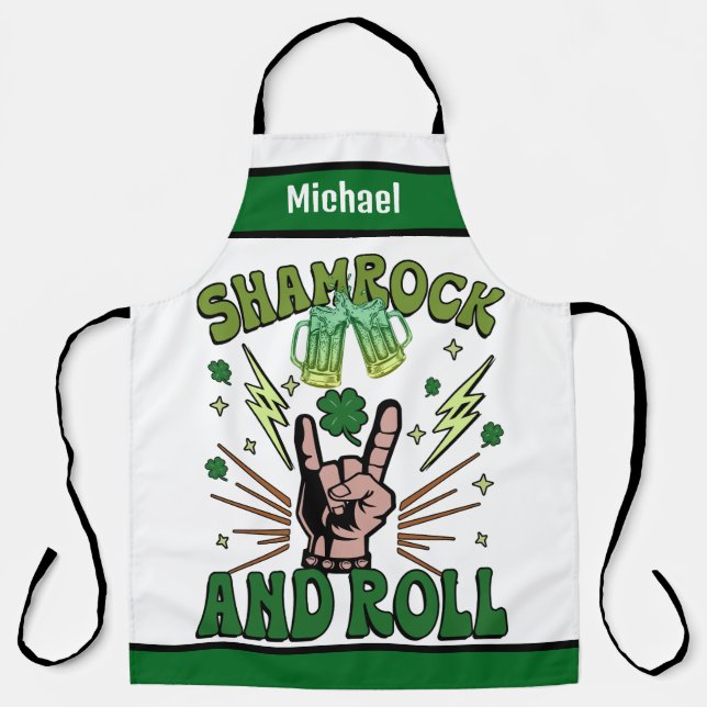 Delantal Aprones de nombres personalizados, Shamrock y Roll (Anverso)