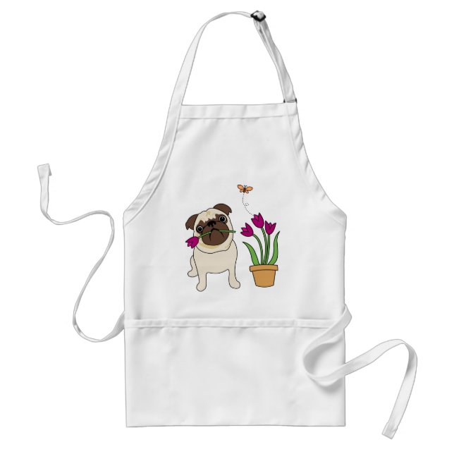 Delantal Aprones de Tulip Pug y Mariposa Adorables (Frente)