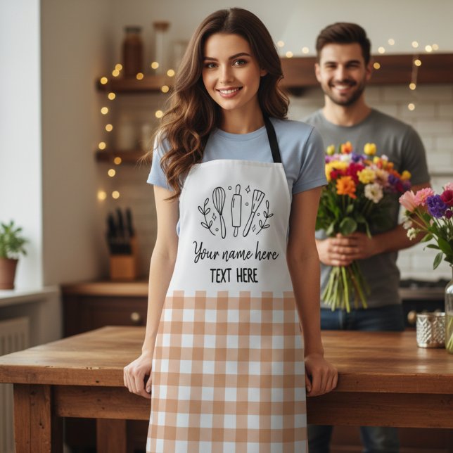 Delantal Aprones familiares personalizados de correspondenc (Classic Plaid Personalized Matching Family Kitchen Aprons)