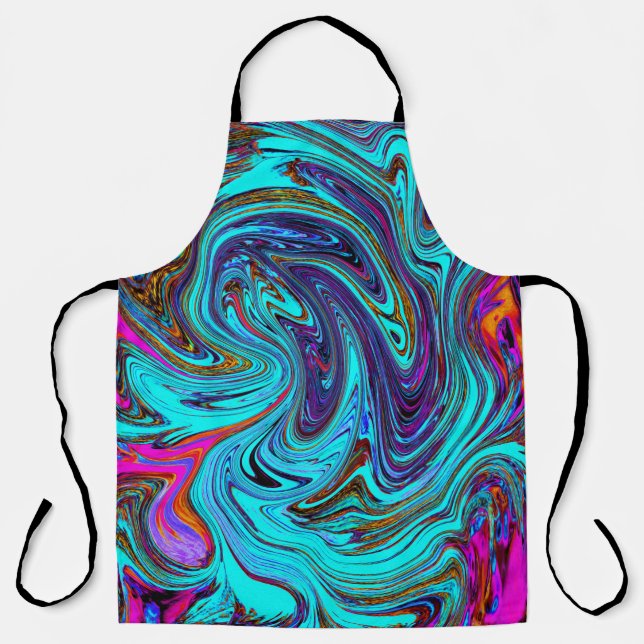 Delantal Aqua Blue and Black Groovy Resumen de arte retro (Anverso)