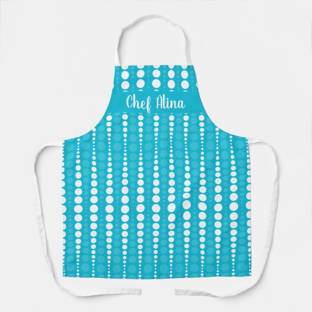 Delantal Aqua Blue and White Polka Dot Middium Apron (Anverso)