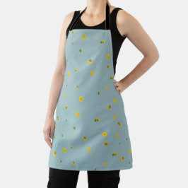 Delantal Aqua Blue Japanese Dandelion Floral Pattern