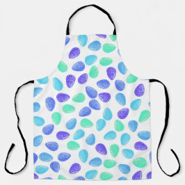 DELANTAL AQUA BLUE PURPLE WATERCOLOR EASTER EGGS