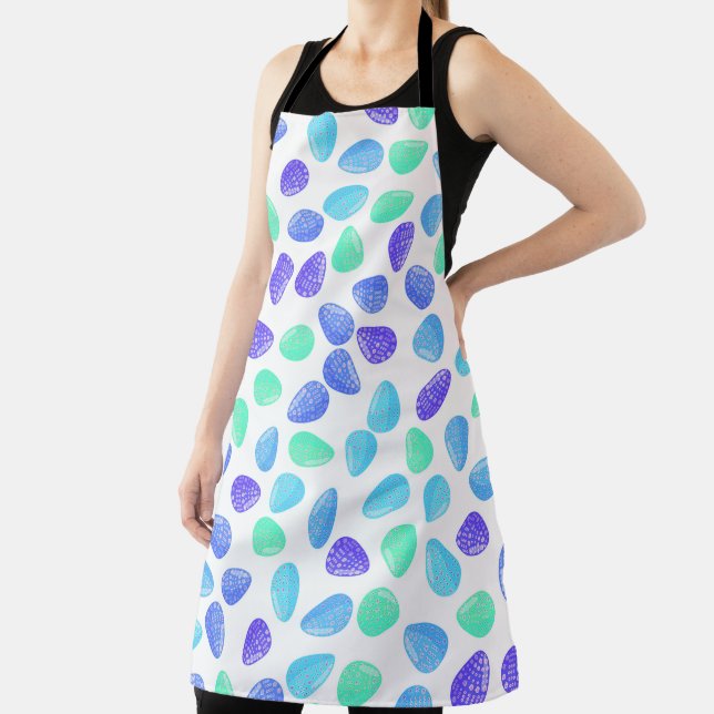 DELANTAL AQUA BLUE PURPLE WATERCOLOR EASTER EGGS (in situ)