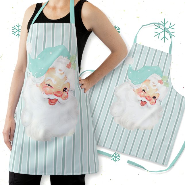 Delantal Aqua Blue Vintage Winking Santa Navidades Apron (Subido por el creador)