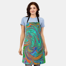 Delantal Aqua, Naranja y Green Groovy Resumen de arte retro
