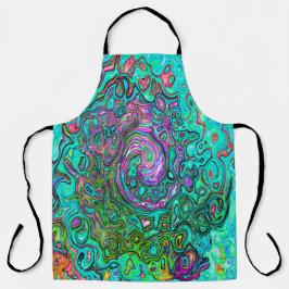 Delantal Aquamarine Groovy Abstract Retro Láquido Swirl