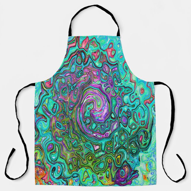 Delantal Aquamarine Groovy Abstract Retro Láquido Swirl (Anverso)