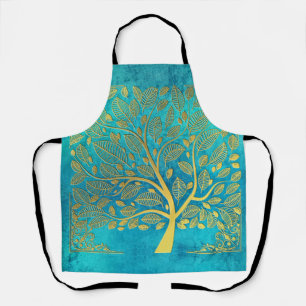 Delantal Árbol azul turquesa y oro