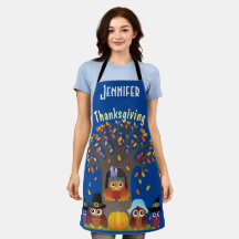 Árbol de Acción de Gracias con lindos búhos