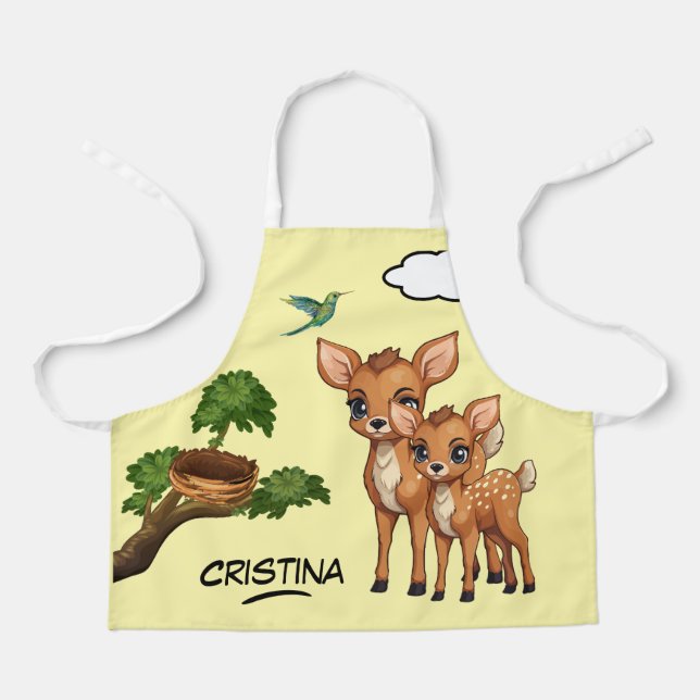 Delantal Árbol de aves de ciervo animal lindo nombre person (Anverso)