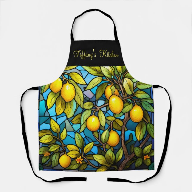 Delantal Árbol de limón personalizado (negro) (Anverso)