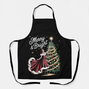 Delantal Árbol de Navidad Alegre y Brillante Dama Vintage N