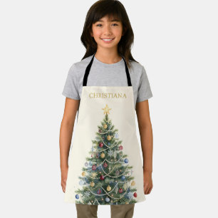 Delantal Árbol de Navidad con acuarela rústica personalizad