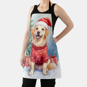 Delantal Árbol de Navidad con Retriever Dorado en Aquarela