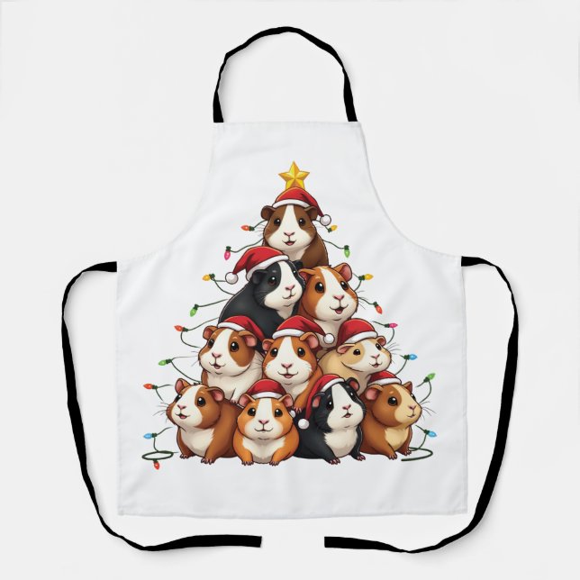 Delantal Árbol de Navidad de Cerdo de Guinea Feliz Navidad (Anverso)