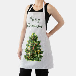 Delantal Árbol de Navidad de época y copos de nieve Grabado