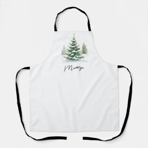 Delantal Árbol de Navidad en acuarela con letra simple