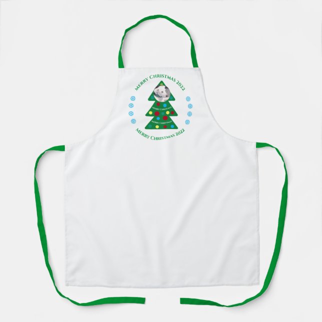Delantal Árbol de Navidad lindo con perro blanco de vacacio (Anverso)