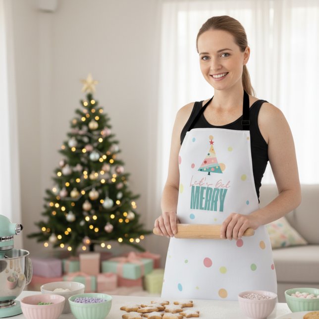 Delantal Arbol de Navidad moderno con polka caprichoso (Pastel Polka Dot Christmas apron)