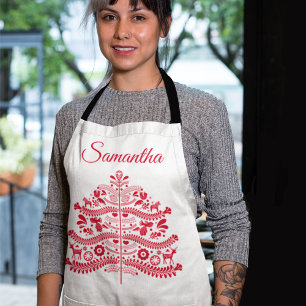 Delantal Árbol de Navidad Nórdico Escandinavo Rojo