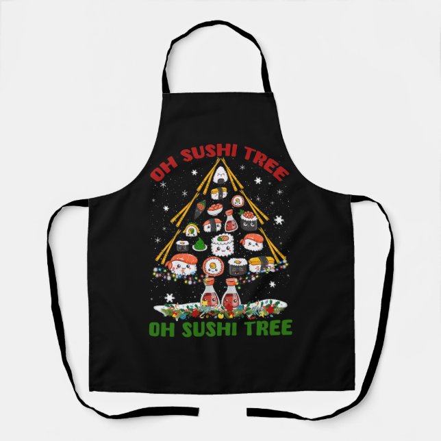 Delantal Árbol de Navidad Oh Sushi Árbol de Navidad Cocina  (Anverso)